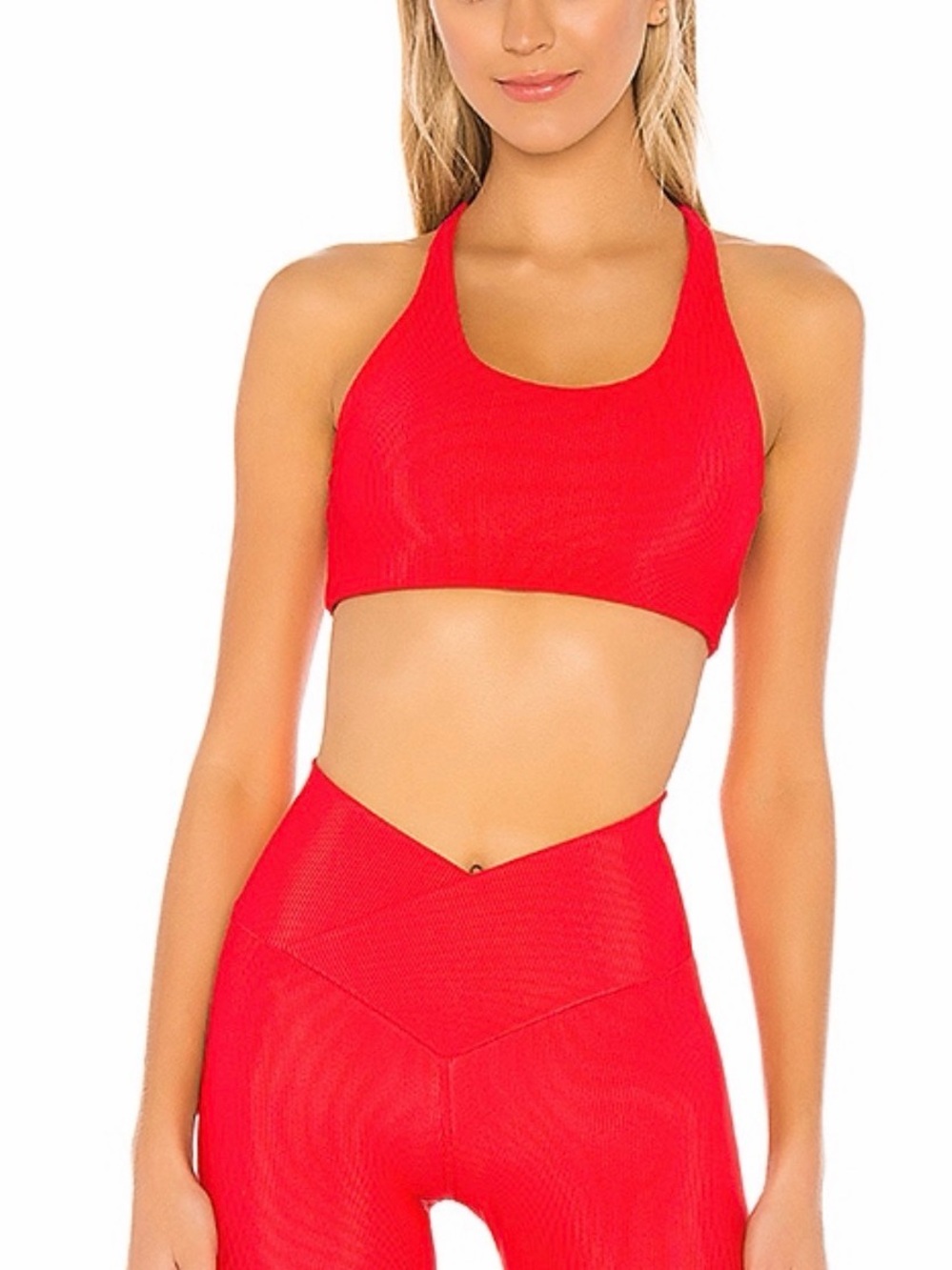 Beach Riot Red Ribbed Sport Bra and Leggings